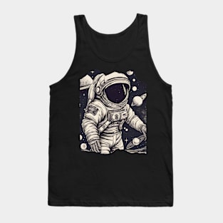 Floating Astronaut in Space Spacesuit Stars Planet Tank Top